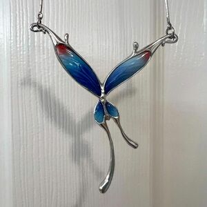 Franz Butterfly Necklace – Blue & Red Sterling Silver. Exquisite Piece!